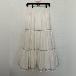 Off white 100% cotton Boho flared lined long maxi skirt